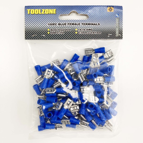 Toolzone 100Pc Blue Female Terminals