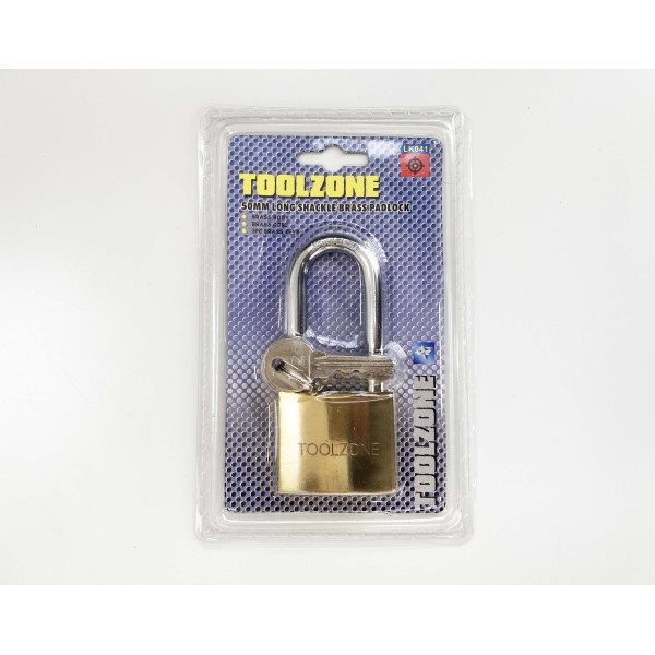 Toolzone 50 mm long shackle brass padlock
