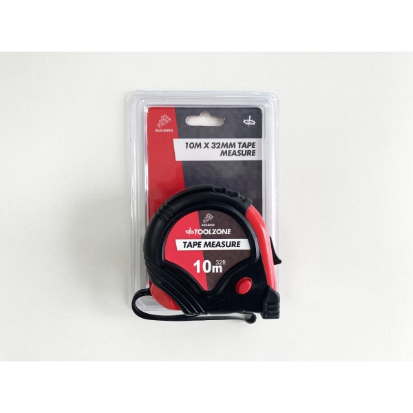 Toolzone 10M 32Mm Rubber Coated Tape Measure